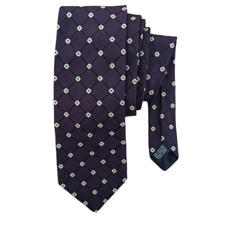 BREUER Purple Plaid Floral Silk Tie HANDMADE FRANCE 60"/ 3.7" EC